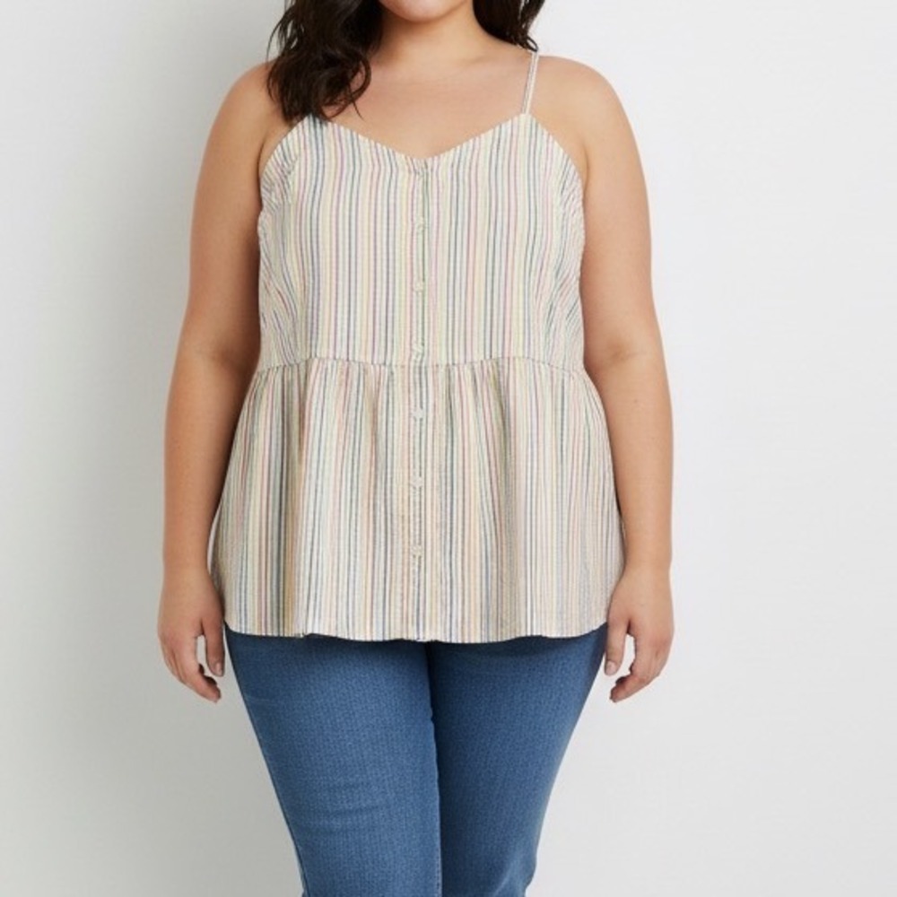 Lane‎ Bryant Plus Size Multicolor Stripe Peplum Button Front Cami Top 18